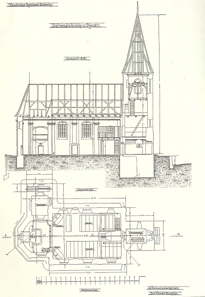 Stavební výkres kostela Nejsvětější Trojice ve Zhůří