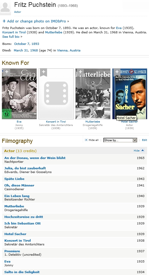 Jeho záznam a filmografie v databázi IMDb