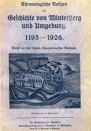 Obálka (1926) se starým vyobrazením Vimperka v 16. století