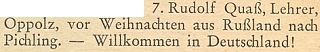 Zpráva o jeho návratu z Ruska před Vánocemi roku 1949 do německého Pichlingu