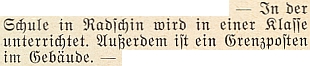 O škole v Račíně se tu na stránkách krajanského časopisu objevuje v březnu 1951 zpráva, že se tu vyučuje v jedné třídě a v budově sídlí i pohraniční stráž