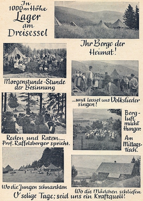 O letním táboře šumavské německé mládeže na hoře Třístoličník v roce 1949
s jeho promluvou na jednom ze snímků