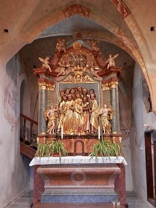 Interiér kostelíku Smrti Panny Marie na snímku z roku 2021