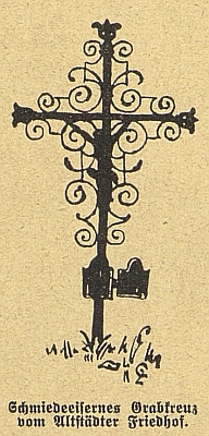 Jeho článek o Staroměstském hřbitově v Českých Budějovicích doprovodilo toto zpodobení kovaného náhrobního kříže