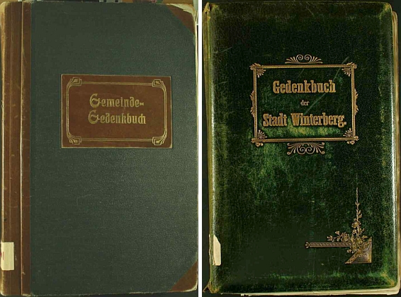 Obálky dvou pamětních knih města Vimperka, které vedl v letech 1922-1943 s velikou důkladností