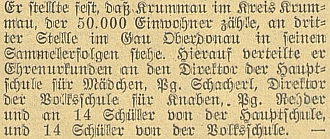 V úryvku článku Richarda Wondry z roku 1941 už o něm čteme jako o "Parteigenosse" Rehderovi, řediteli německé chlapecké školy v Krumlově