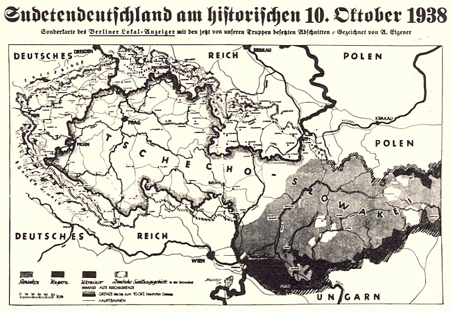 Mapka k "historickému" 10. říjnu 1938 v německém deníku "Berliner Lokal-Anzeiger"