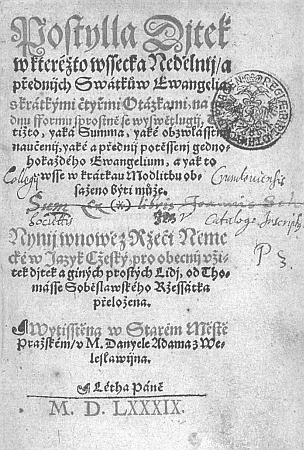 Titulní list (1589) Postily dítek