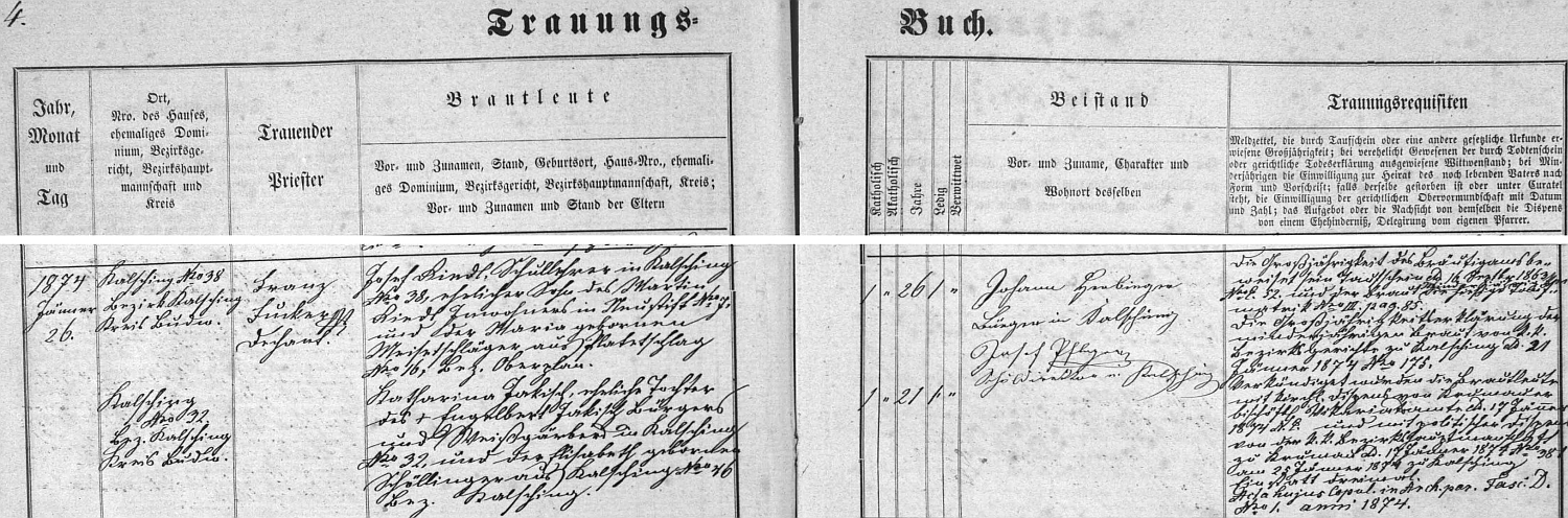 Záznam o svatbě ve chvalšinské knize oddaných