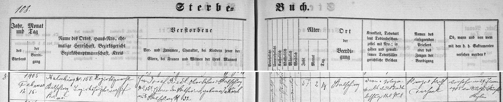 Záznam o jeho skonu ve chvalšinské úmrtní matrice