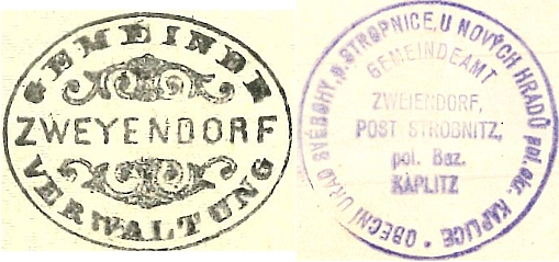 Úřední razítka Svéboh ještě "za Rakouska" a v roce 1929