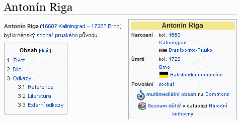 Wikipedia upozorňuje v otcově životopise na možnou záměnu s Antoniem Riccou, které se dopouští i renomovaný Tomanův slovník výtvarných umělců (klikněte na náhled)