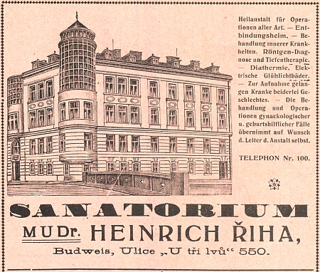 Česká a německá reklama jeho sanatoria z roku 1928...