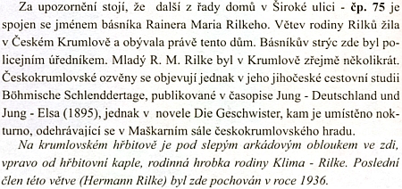 O větvi Rilkeova rodu v Českém krumlově na stránkách "esoterického" průvodce městem