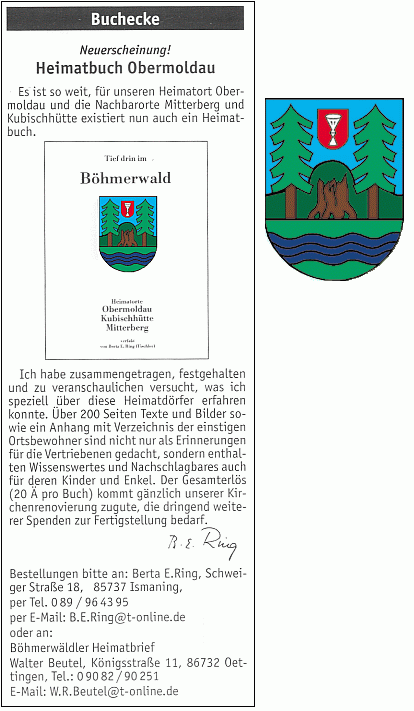 Inzerát (2004) na knihu, kterou vydala ve prospěch obnovy hornovltavického kostela Svaté Rodiny a sv. Jana Nepomuckého, provází i její podpis