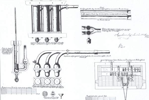 Rosenauerův projekt vodní pumpy pro zámek Hluboká nad Vltavou, poháněné mlýnskými koly,
byl přijat ve Vídni roku 1774