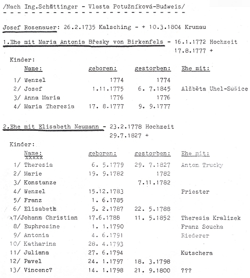 Rozrod dvou manželství Josefa Rosenauera