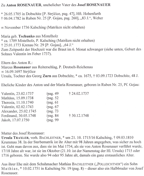 Data k osobě jeho nemanželského otce Antona Rosenauera,
jeho ženy Marie a také k osobě Josefovy matky Ursuly

