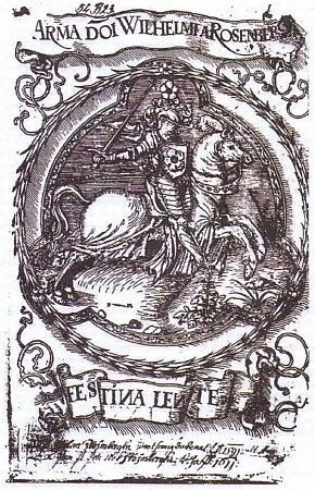 Exlibris Viléma z Rožmberk s jeho heslem "Festina lente"