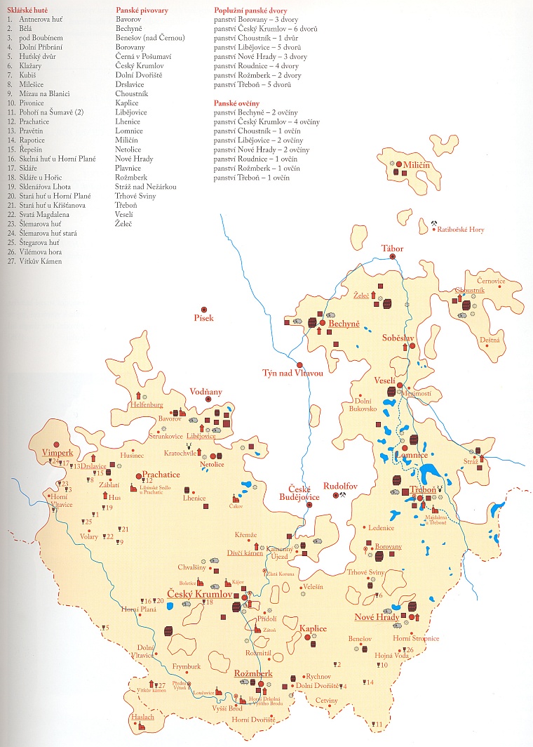 Mapa rožmberského dominia v jeho rozsahu kolem roku 1590 dosvědčuje, kolik společného se Šumavou mělo