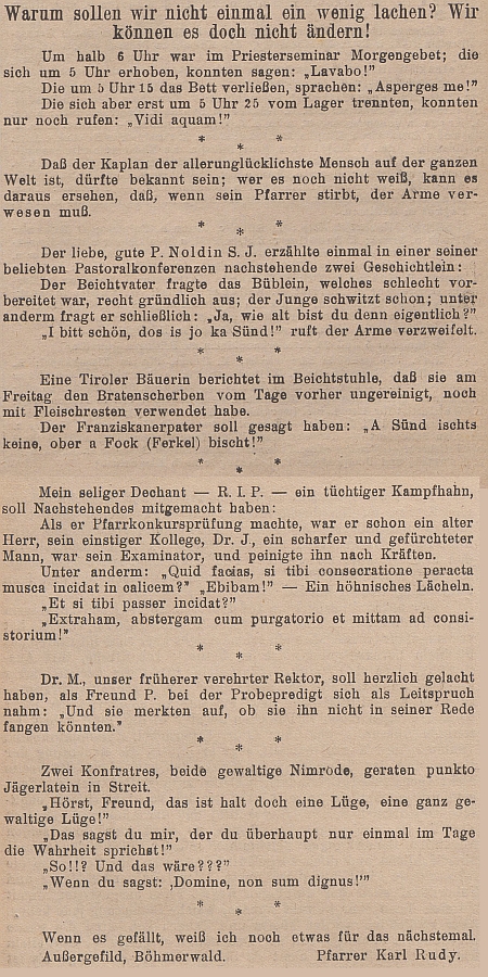 Anekdoty, které poslal do časopisu rakouského katolického duchovenstva