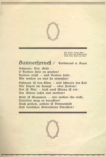 Jeho báseň o německých "vlajkových barvách" našla místo ve sborníku k 50. jubileu českokrumlovského Turnvereinu (1874-1924)