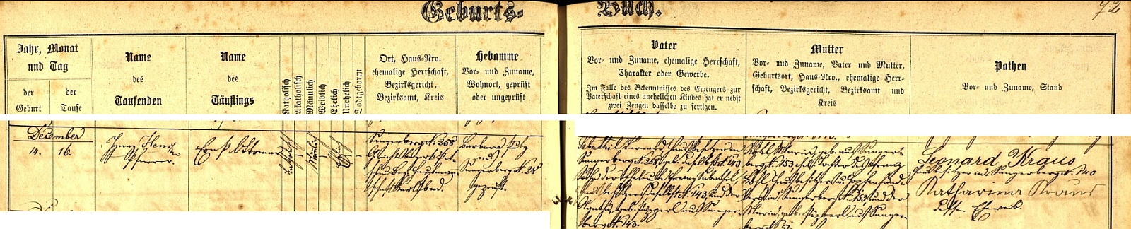 Záznam o jeho narození v křestní matrice obce Prameny