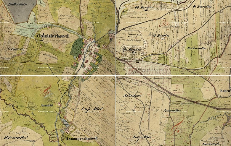 Okolí Jablonce s pomístními jmény na mapě Stabilního katastru Čech (1824-1843)