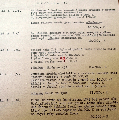 ... ve stejné době ovšem vznikl i tento dokument, zmiňující veřejné spálení českých knih z kaplické knihovny v roce 1939 (poválečný český zápis v kaplické kronice ale uvádí, že knihovna byla před obsazením pohraničí Němci z města odvezena a později nalezena ve skladu v Českých Budějovicích)