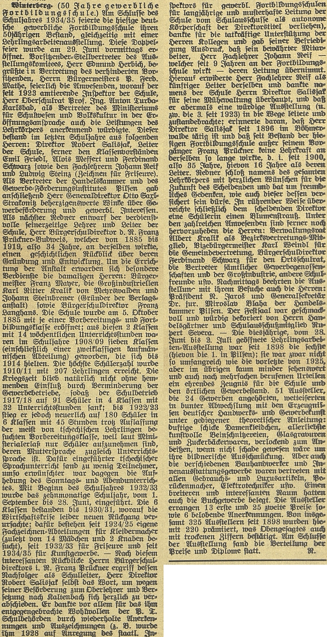 Jeho podíl je vyzdvižen i v tomto příspěvku k 50. jubileu vimperské pokračovací školy živnostenské, kde působil 35 let, z toho 16 v jejím čele