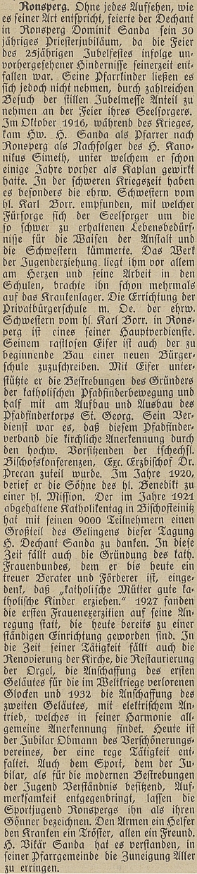 Takto připomněl v roce 1936 diecézní list 30 let jeho kněžství