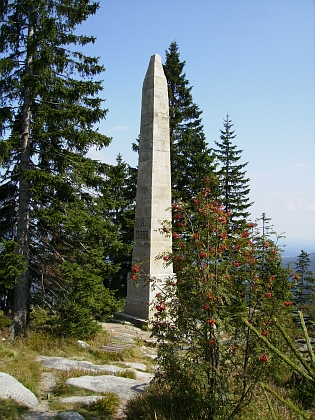 Plešné jezero mezi zničenými lesy a Stifterův pomník v roce 2013