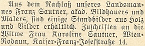 Vdova po něm nabízí tu ve vánočním čísle krajanského měsíčníku z roku 1952 ze Sautnerovy pozůstalosti některá jeho výtvarná díla