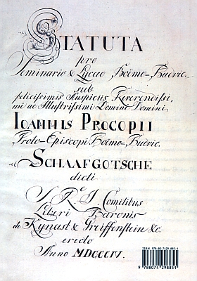 Titulní list (1804) statutu kněžského semináře pod jeho patronací