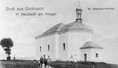 Kostel sv. Štěpána v Jadruži na pohlednici z roku 1917