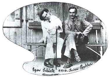 Egon Schiele a Anton Peschka v Č. Krumlově roku 1910