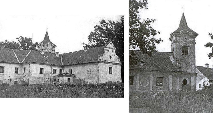 Snímky zámku a zámecké kaple v Rybníku před demolicí v sedmdesátých letech 20. století (zřejmě 1979)