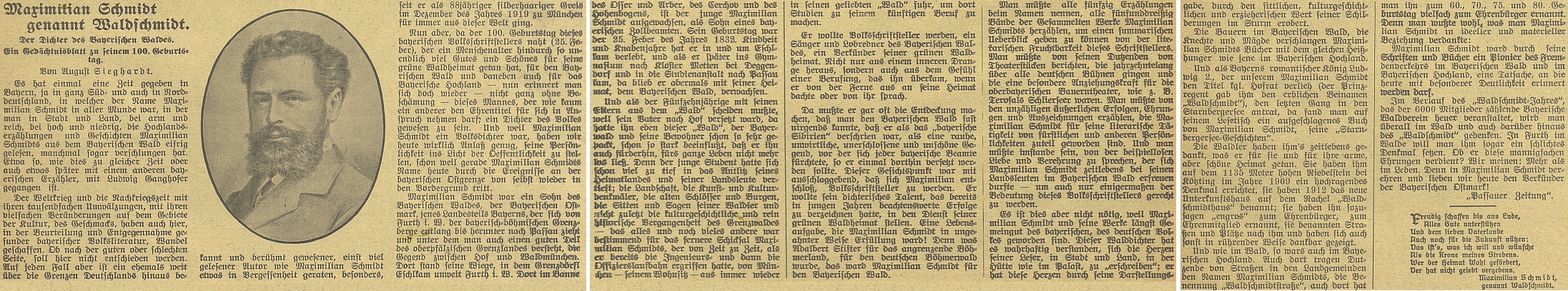 Ke 100. výročí jeho narození přetiskl českobudějovický německý list tento článek z "Passauer Zeitung", který označuje rok 1932 za "Waldschmidt-Jahr" (byl to ovšem i "rok Goetheův")