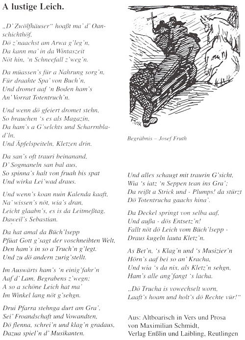 Jeho nářeční báseň o "veselém funuse" s kresbou Josefa Frutha