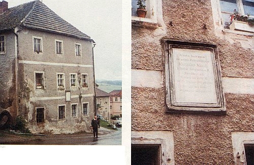 Již stržená budova staré celnice v Eschlkamu, jeho rodný dům s pamětní deskou