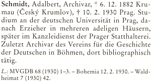 Jeho heslo v biografickém lexikonu k dějinám českých zemí