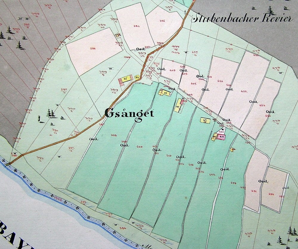 Gsenget na mapě stabilního katastru z roku 1837, revidované v osmdesátých letech devatenáctého století
(viz i Anonymus - Gsenget