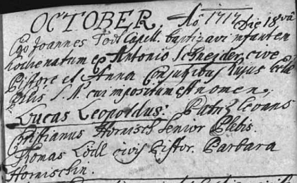 Takto zaznamenává jeho narození českobudějovická křestní matrika 18. října 1717