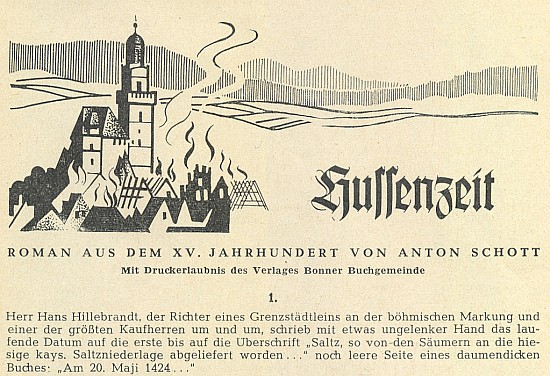 Záhlaví jeho románu z časů husitských válek, který otiskoval v šedesátých letech
dvacátého století časopis Glaube und Heimat na pokračování