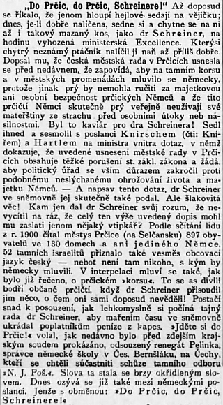 Za tento odstavec stál Schreiner bojovnému českobudějovickému listu v roce 1911