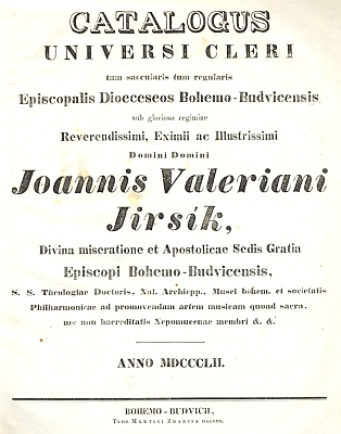 Jeho řádka v katalogu diecézního kléru z roku 1852