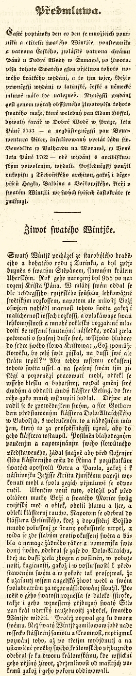 Frontispis, titulní list a předmluva jeho knihy (1859) o sv. Vintíři
z fondu knihovny Západočeského muzea v Plzni