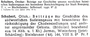 Jeho práce o "západní sudetské župě" z roku 1940 měla své pokračování na téma "sudetské župy jihozápadní se zvláštním ohledem na Chodsko", vydání se ujala nakladatelská firma Steinbrener, která tehdy vedle Vimperka uváděla jako své sídlo i Jaroměř (Jermer)