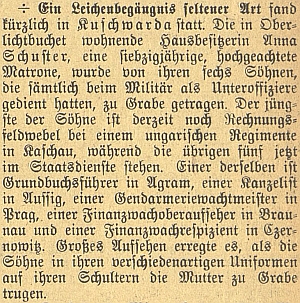 ... a zpráva o jejím pohřbu Anny českobudějovických německých novinách