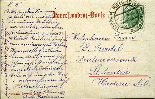 Tuto pohlednici Rejštejna nejenom vydal (a fotografoval), ale i poslal adresátce